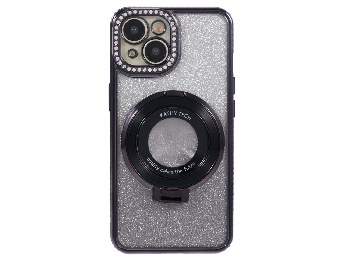 Suporte Casa Para Iphone 15 Plus Pele Sintética Preto