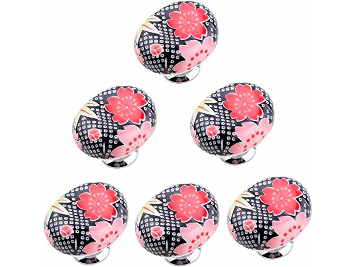 Conjunto De 6 Puxadores Cerâmica Com Estampa Floral, Puxadores Delicados Para Portas De Armários Cozinha, Banheiro