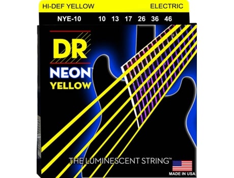 Jogo de Cordas Guitarra Elétrica DR NYE-10 Neon YELLOW (.010 - .013 - .017 - .026 - .036 - .046 - Níquel)