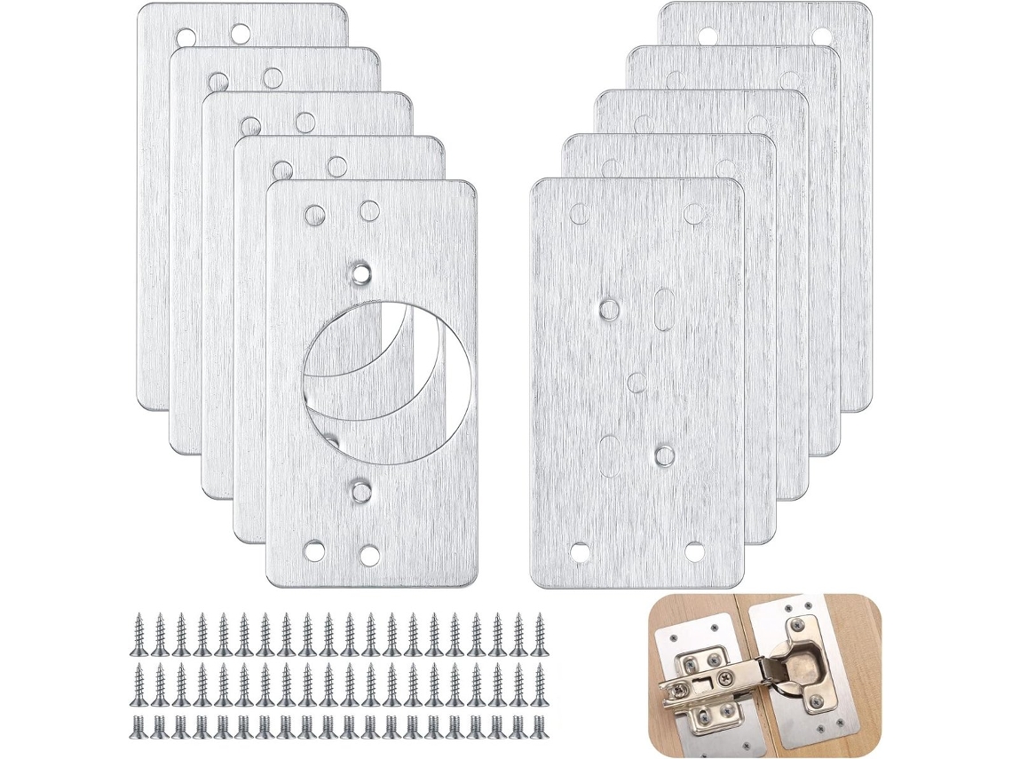 Kit De Reparo De Dobradiças Para Armários De Cozinha: 5 + 5 Bases, Aço Inoxidável, Incluindo Parafusos, Para Madeira, Móveis E Portas