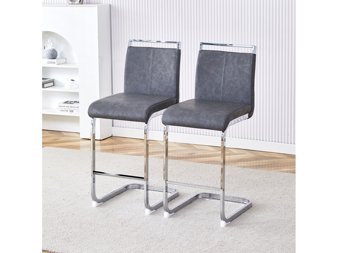 Banco De Bar Cinza Nórdico 2un, Pu, Vários Ambientes. Ideal Para Casa E Negócios.-kd