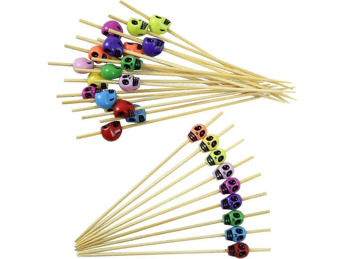 100 Palitos De Coquetel De Caveira, Palitos De Bambu Para Halloween, Bar, Aniversário, Festas, 12 Cm