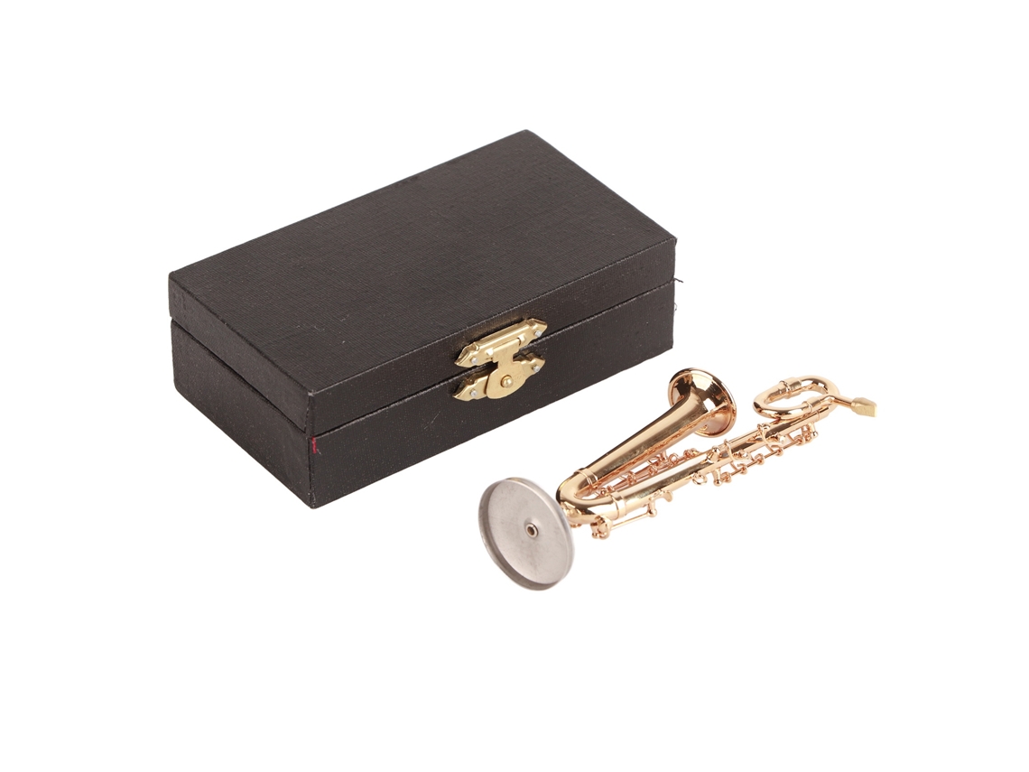 Mali modelo de Saxofone em Miniatura de Latão com Base e Caixa para Decoração e Coleção