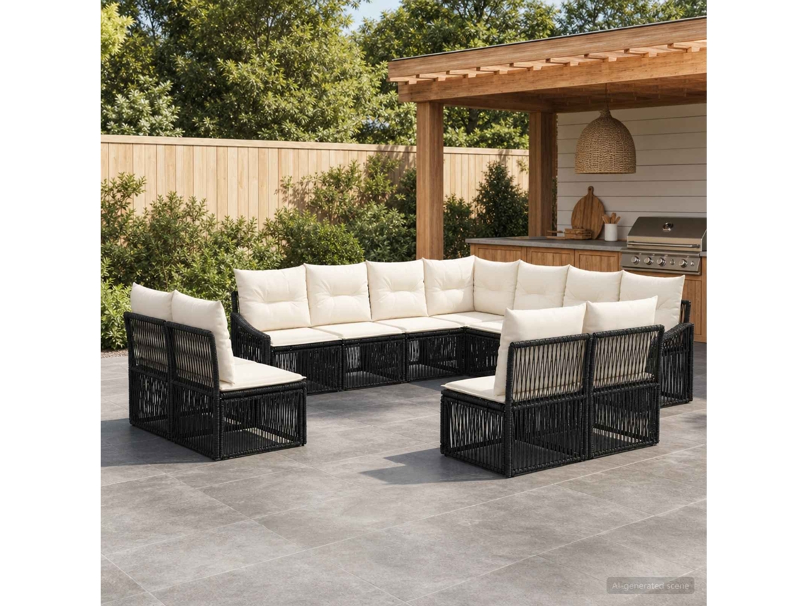 Vidaxl Conjunto De Sofá De Jardim 11 Pcs Preto Vime Pe