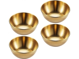 4 Pratos Mini Redondos de Aço Inoxidável para Molhos, Condimentos, Sushi e Aperitivos Dourados para Casa 4 Peças de Ouro