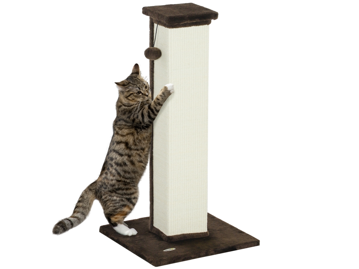 Poste Arranhador para Gatos Altura 81 Cm Arranhador para Gatos com Poste de Sisal e Bola Suspensa 41x41x81 Cm Marrom Ge