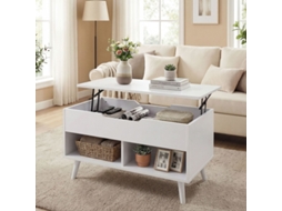 Mesa de Café com Tampo Elevável e Compartimento Oculto, 75 Cm Branca com Textura Elegante MEGA ECHO TRADE SHOP
