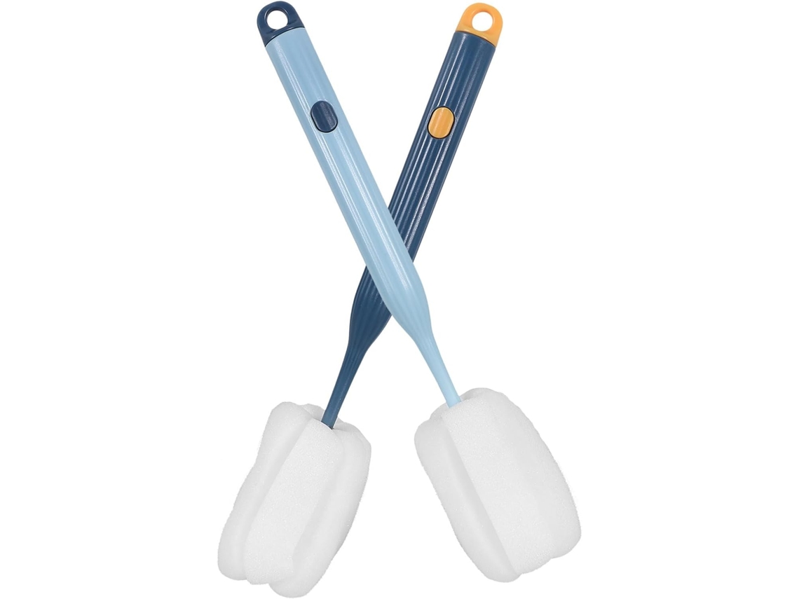 Doitool Conjunto De 2-escovas Limpeza Para Garrafas Com Esponja E Cabo Longo Rápida Portátil, Ideal Para Copos E Xícaras