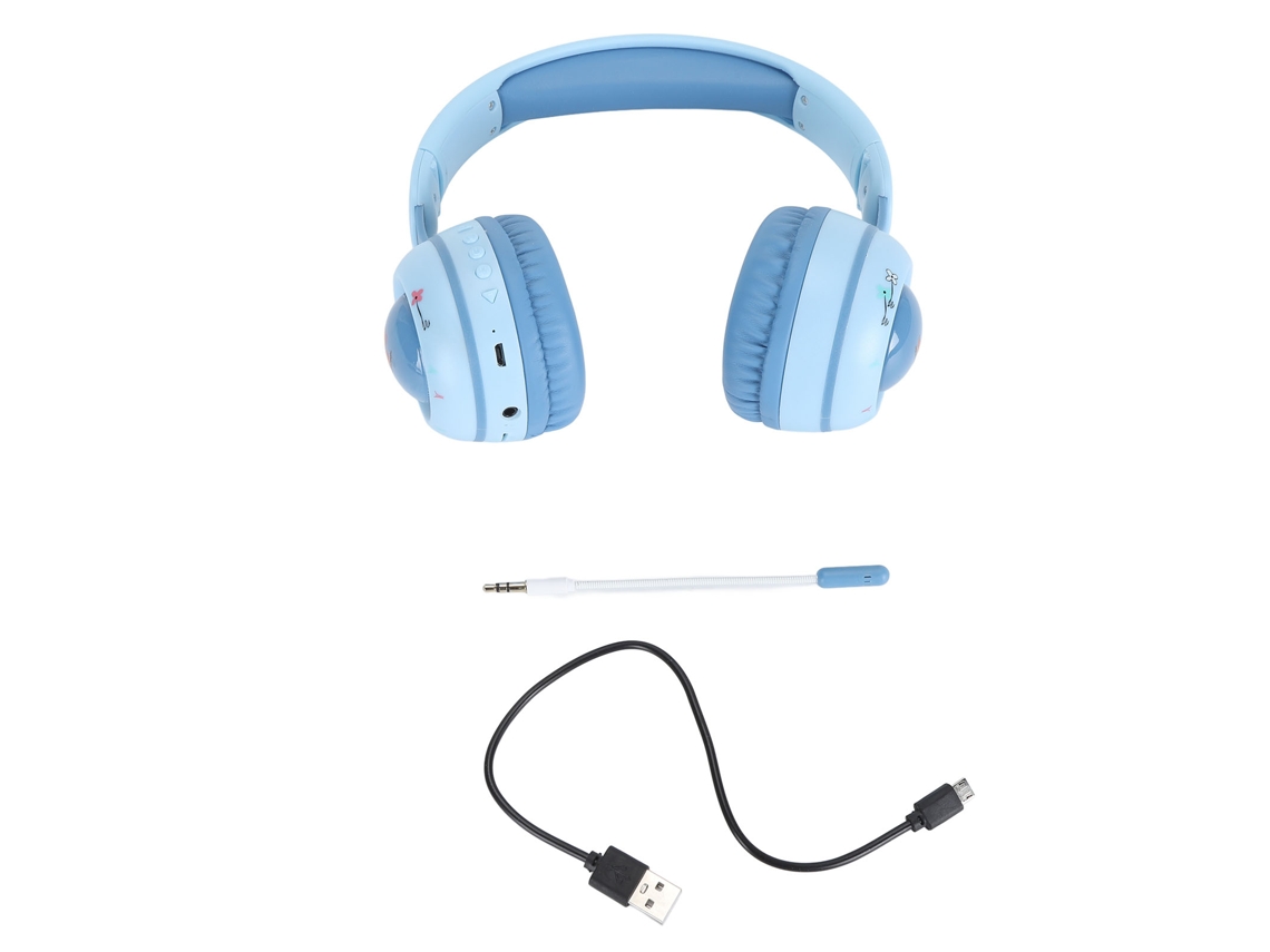 Auriculares Bluetooth para crianças com luzes rgb, 15 horas de reprodução, estéreo HiFi sem fios e com cabo, microfone removível, azul | S/MARCA