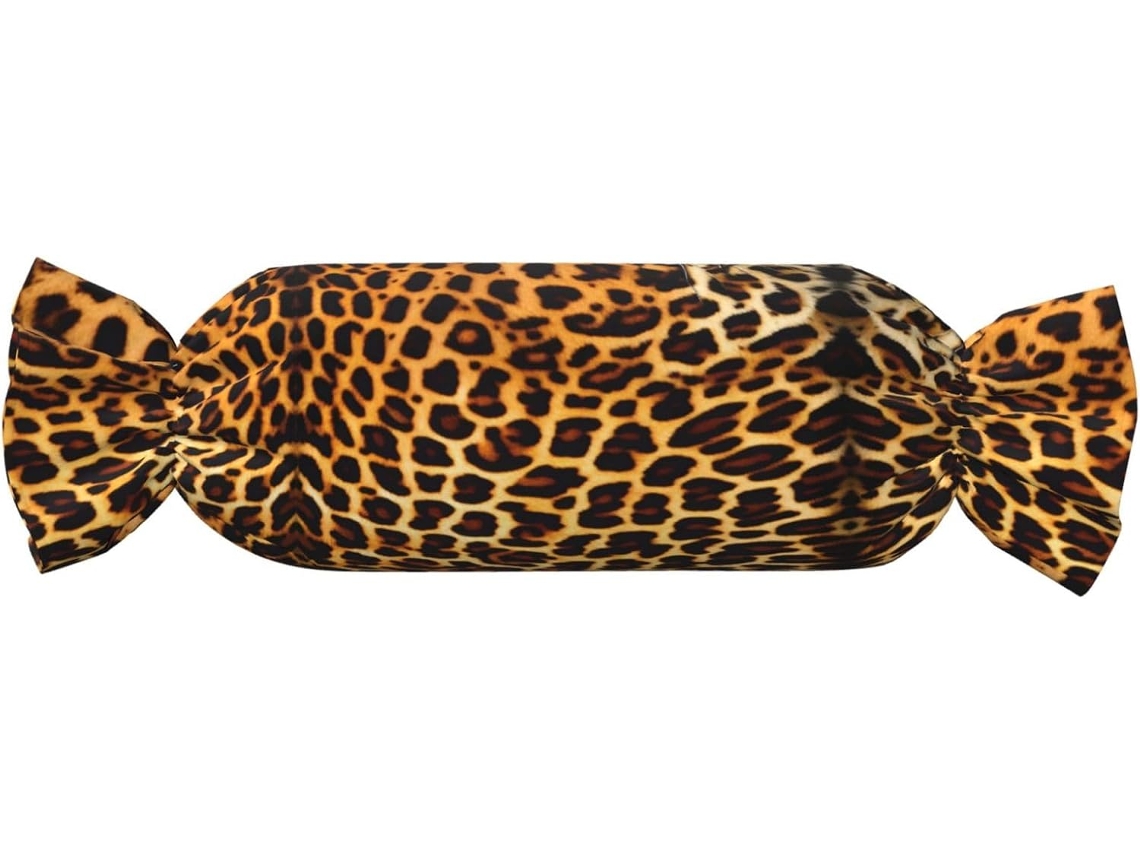 Almofada Cilíndrica Estampa de Leopardo Suporte Pescoço Ajustável 100 % Poliéster Ideal para Viagens, Casa e