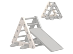 Triângulo De Escalada Infantil Para Crianças De 18 A 48 Meses Com Escorregador E Rampa, 130x80x69 Cm, Cinza E Branco.