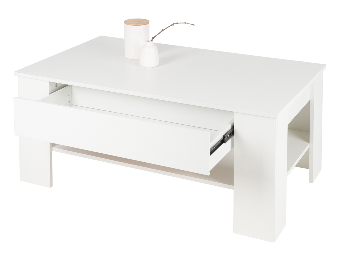 Mesa de Centro com Gaveta e Prateleira 110X65X48 Cm Branco ML-DESIGN