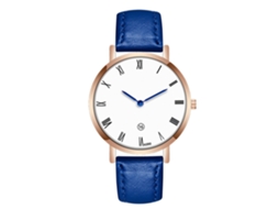 Relógio Masculino Casual de Pulseira de Couro Pu com Movimento de Quartzo (azul Real)