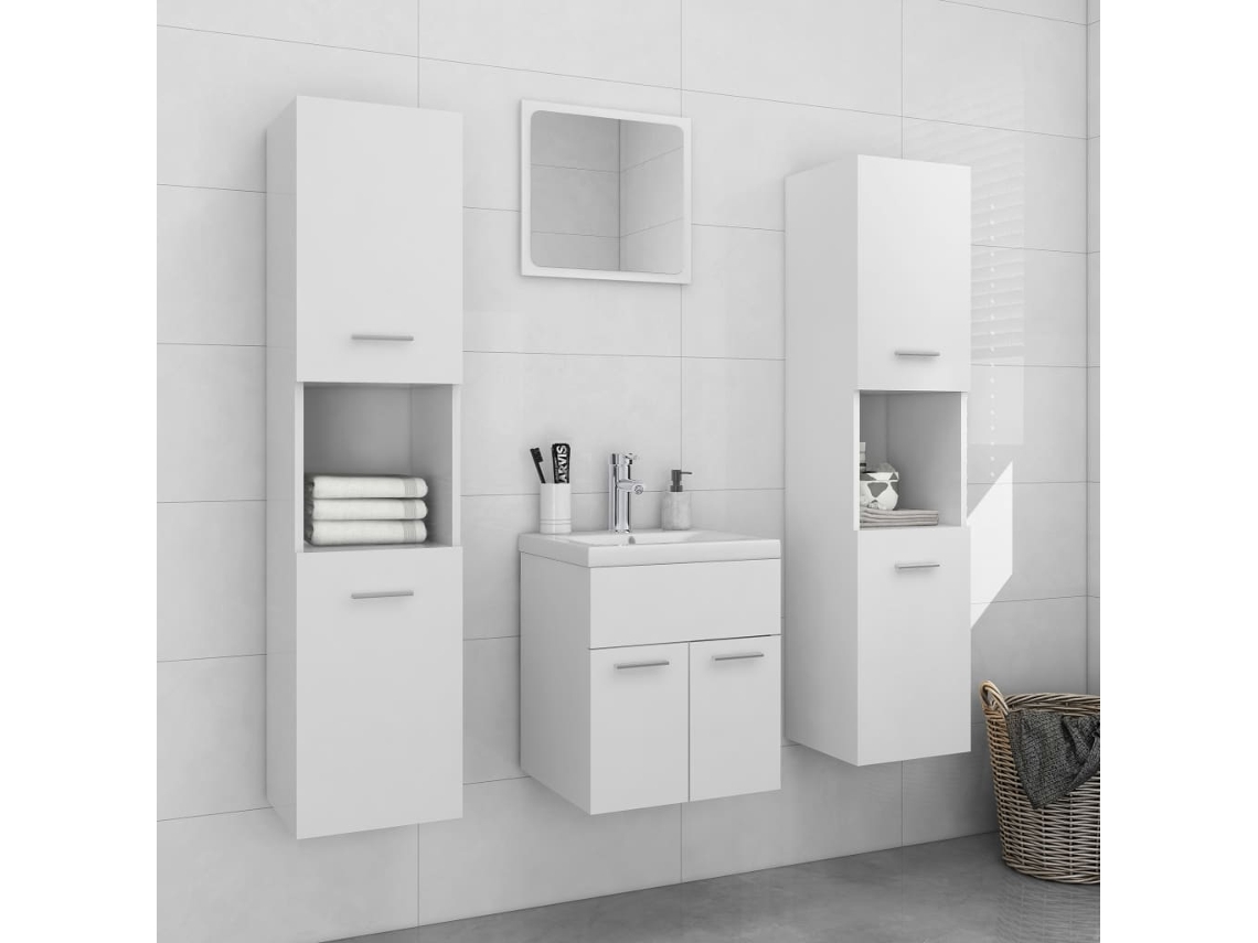 Vidaxl Conjunto De Móveis De Casa De Banho Contraplacado Branco