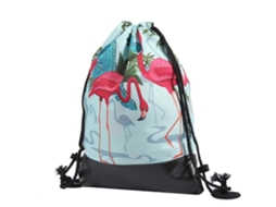 Sacola Dobrável Pequena com Cordão, Estampa de Flamingo, Ideal para Viagens, Compras e Armazenamento. Leve e Compacta . GOKOCO (1 Unidade)
