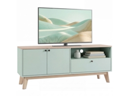 Suporte Tv 120cm Portas Gaveta Compartimento Verde Claro Até 36 Polegadas