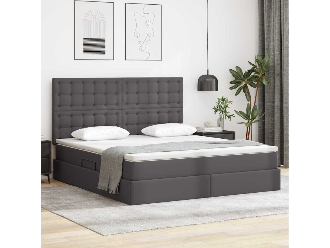 Vidaxl Cama Com Arrumação E Led Cinzeto 180 X 200 Cm Couro Sintético