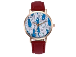 Relógio de Pulso Feminino com Pulseira de Couro Pu Movimento de Quartzo Vermelho