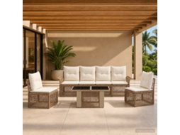 Vidaxl Conjunto De Sofá De Jardim 7 Unid. Bege E Branco Creme Vime Pe