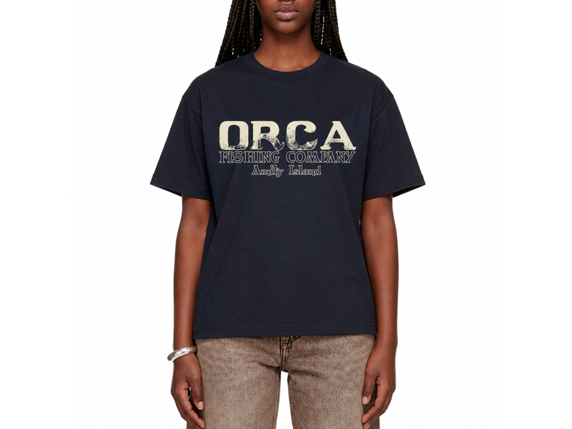 Rockinstone Jaws Movie Orca Fish Co. Navy Adult T-shirt Size:xl