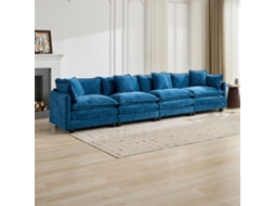 Sofá Sectional Cloud 4 Lugares (pufe Não Incluído), Estofado Dupla Camada, Tecido Chenille Respirável, Azul, De5014bl, Para Sala, Quarto E Apartamento