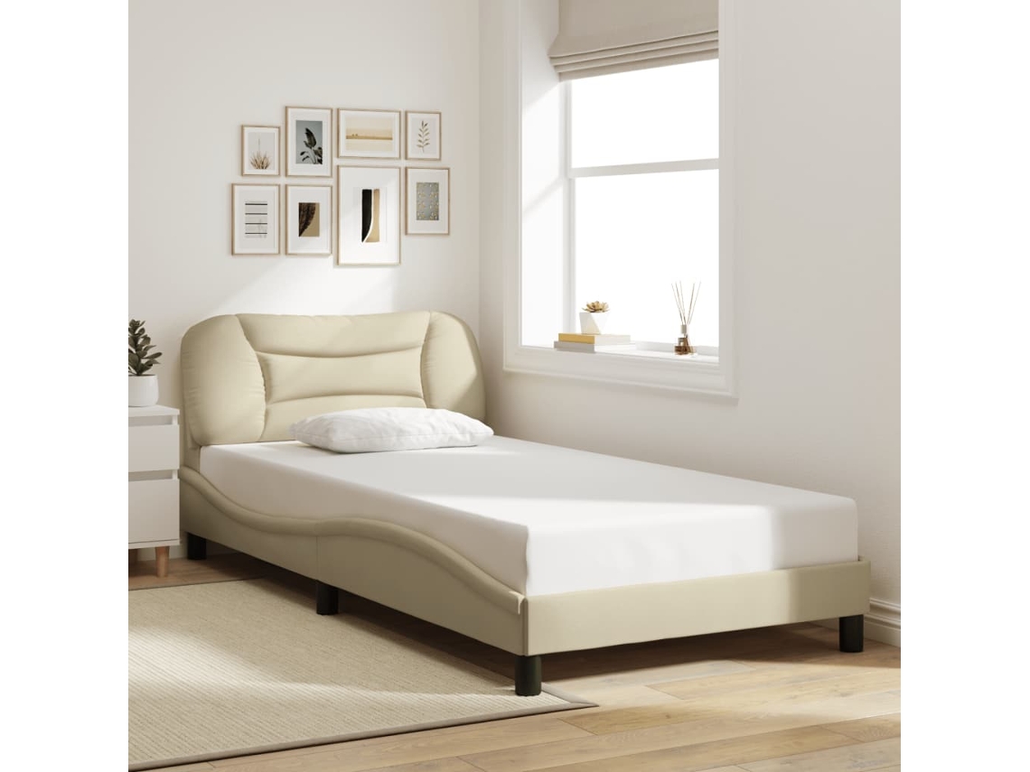 Estrutura De Cama Sem Colchão 100x200 Cm Tecido Cor Creme