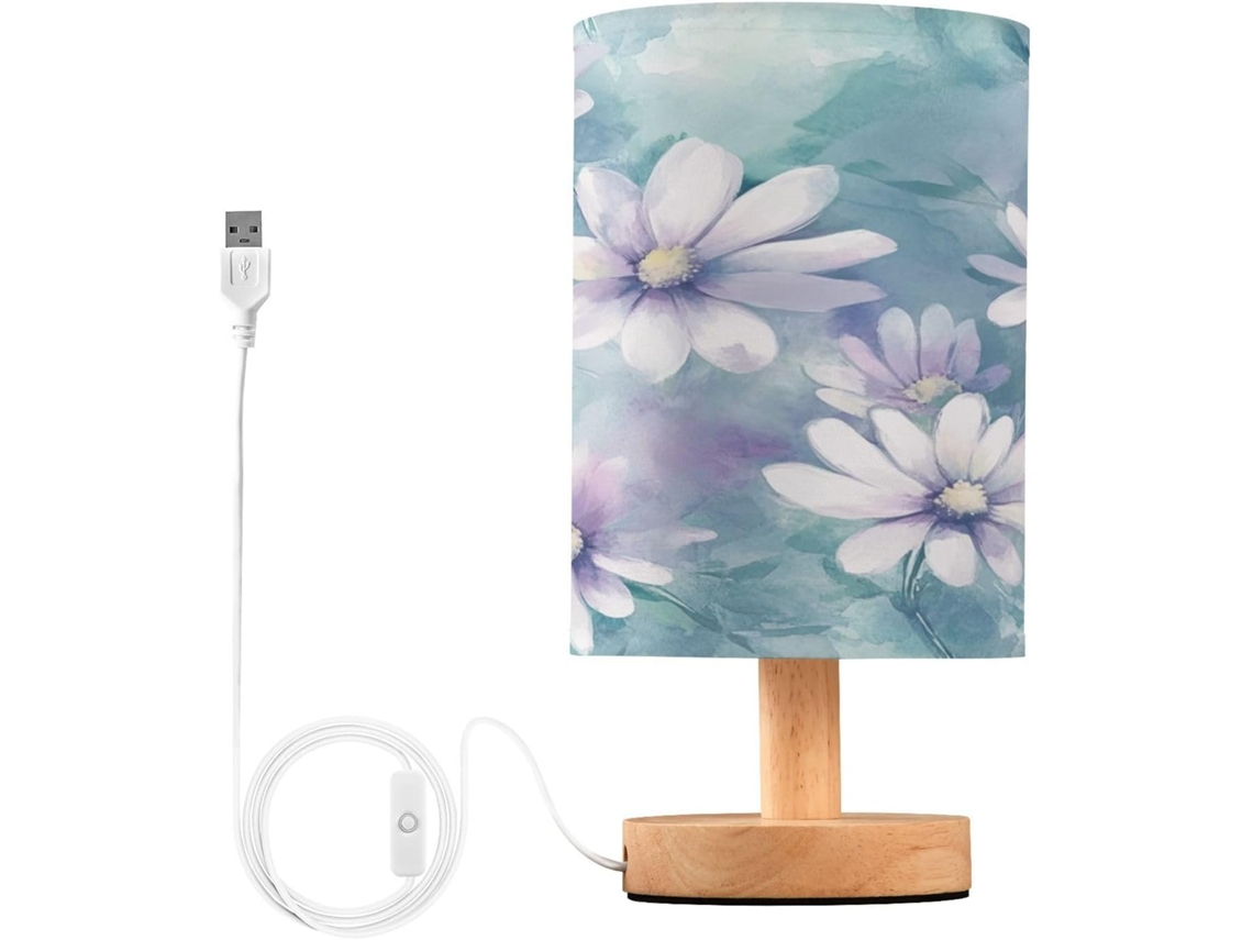 Abajur De Cabeceira Daisy Para Quarto, Luminária De Cabeceira Led, Luminária De Leitura Com Portas Usb E Cúpula Tecido