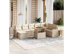 Vidaxl 9 Pcs Conjunto De Sofás P/ Jardim Com Almofadões Vime Pe Bege