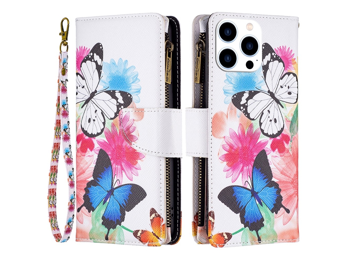 Capa Em Couro Pu Para Apple Iphone 16 Pro Max - Duas Borboletas
