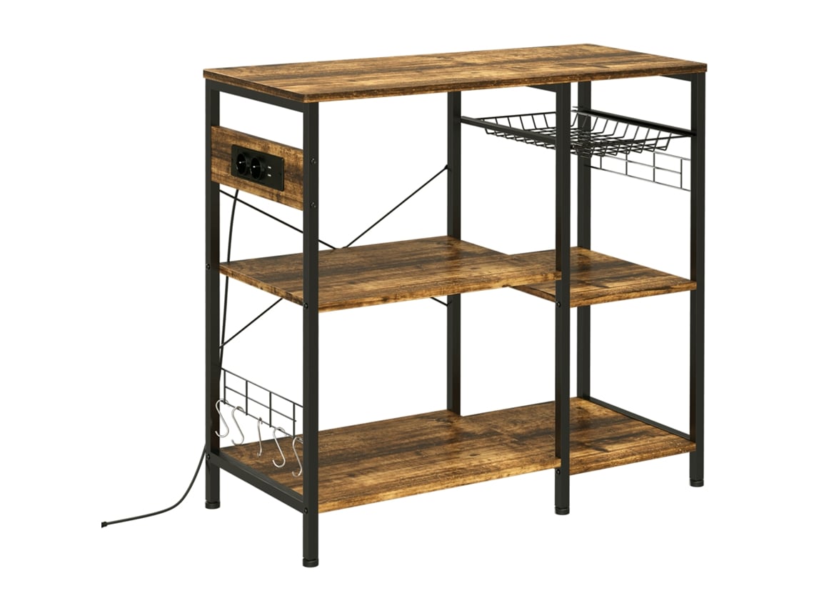 Estante de Cozinha Melamina de Madeira e Aço Cor Castanho Rústico 90x40x83 cm Homcom
