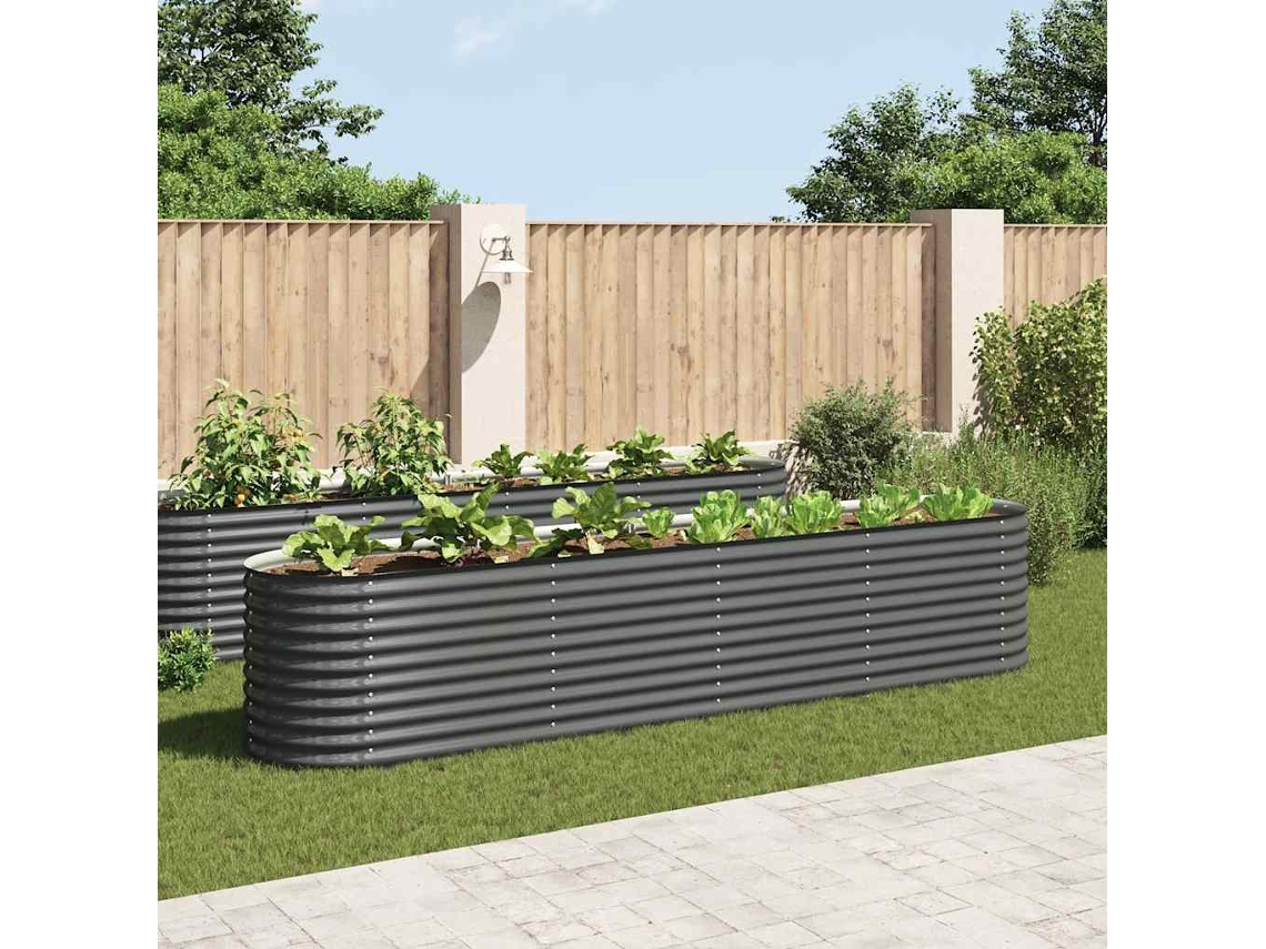 Vidaxl Canteiro Elevado De Jardim Aço Galvanizado 400x80x81cm Cinzento