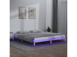 Vidaxl Estrutura De Cama Com Luzes Leds 140x200 Madeira Maciça Branco