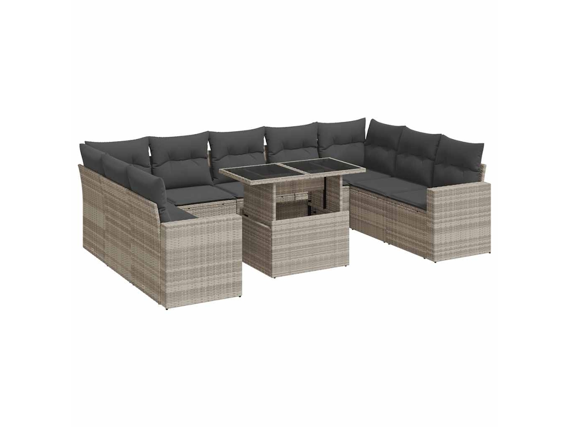 Conjunto de 10 Sofás Jardim com Almofadões Vime Pe Cinzento Claro MAISON EXCLUSIVE (10 pcs)