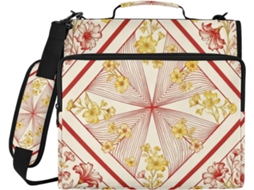 Pasta Organizadora Escolar De 1, 5 Polegadas Quadradas Com Estampa Floral Vermelha E Dourada, 3 Argolas E Alça, Inclui