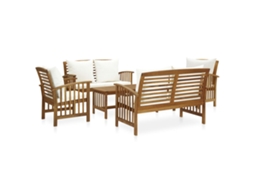 5 Pcs Conjunto Lounge De Jardim C/ Almofadões Acácia Maciça Dkd Home Decor