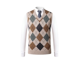 2026 chaleco Sem Mangas de Lã para Homem Pullover Gola V Tecido Slim Fit Estampado Argyle Cinza Bordeaux Bege M Caqui
