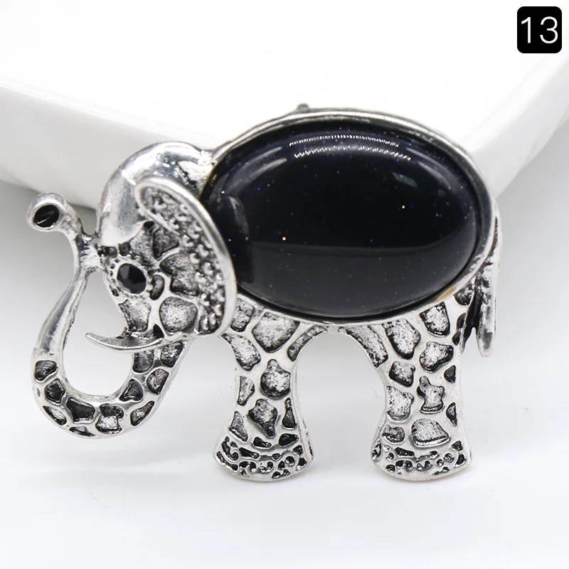 Colar Com Pingente De Elefante Em Pedra De Cristal Natural (areia Azul), Broche Vintage De Elefante.