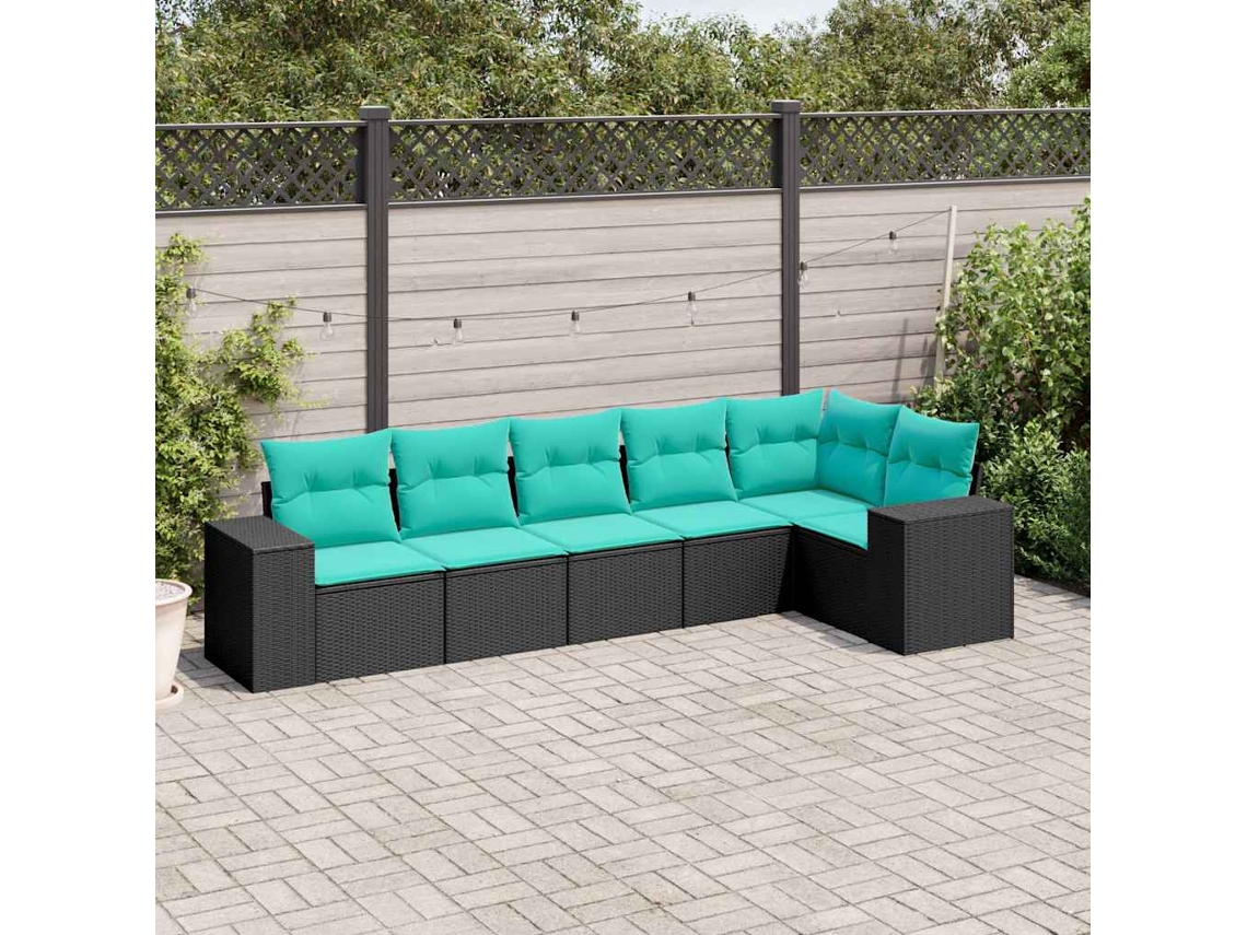 Vidaxl Conjunto De Sofá De Jardim Com 6 Peças E Almofadas Em Rattan Sintético Preto