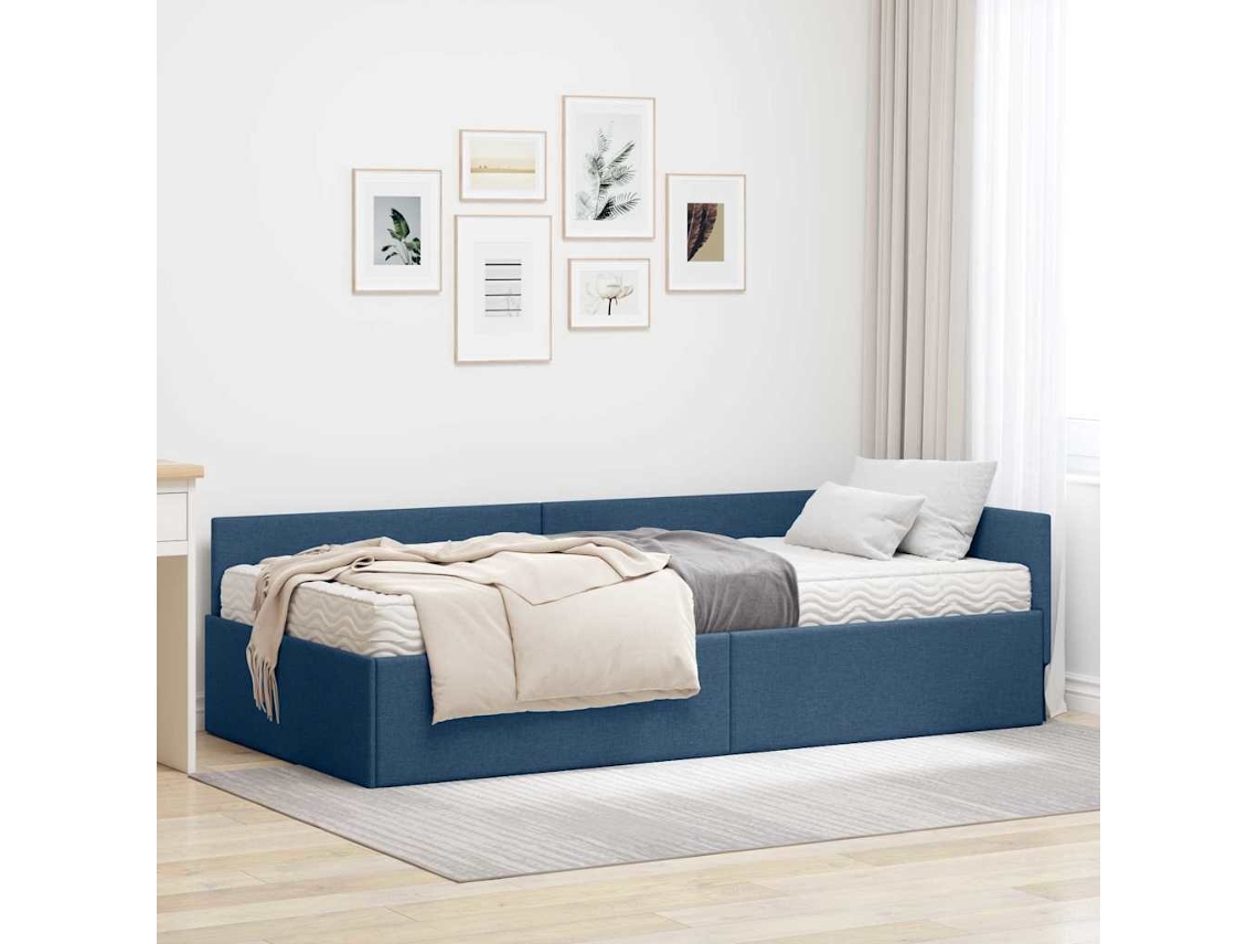 Vidaxl Estrutura De Cama De Canto Com Colchão 2 Unid. Azul Tecido