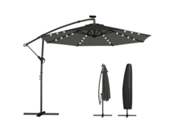 Guarda-sol Led Com Energia Solar, Aproximadamente Ø300 Cm, Giratório, Com Suporte De Manivela, Capa Protetora, Cinza Escuro