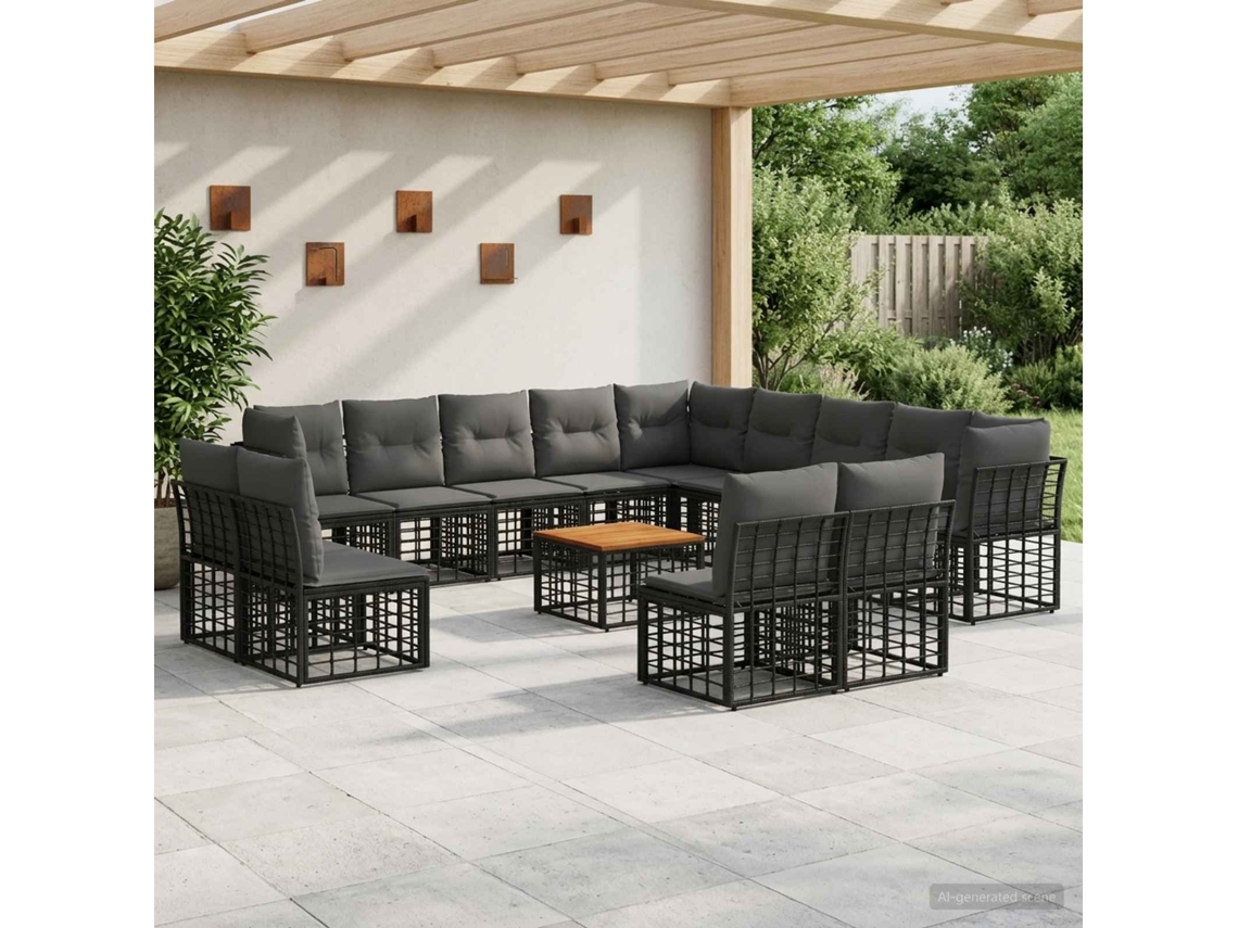 Vidaxl Conjunto De Sofás Para Exterior 14 Unid. Preto E Cinza Escuro