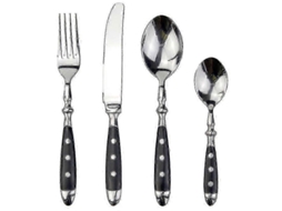 Conjunto De Talheres Clássicos E Elegantes Em Aço Inoxidável Com Cabo De Rebites De Resina, 4 Em 1, Utensílios Delicados Para Jantar Em Casa.