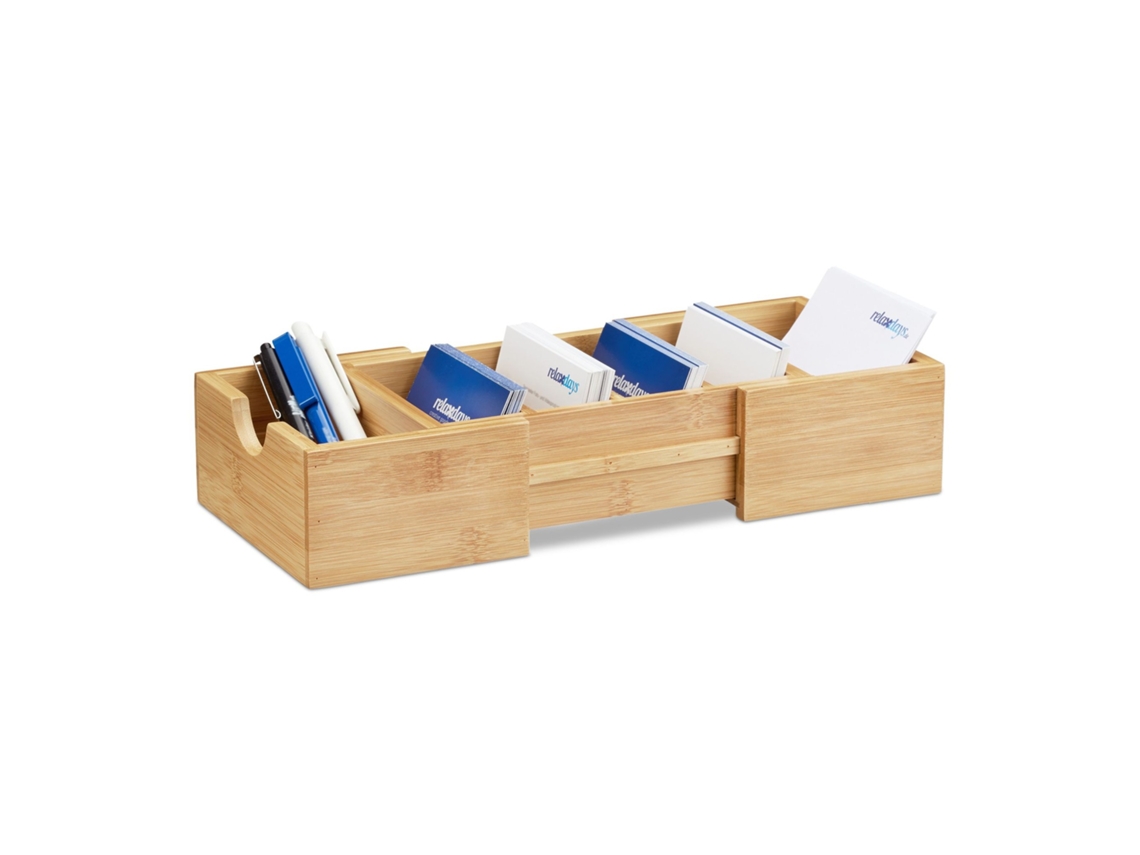 Organizador de Cartões Din A8 em Bambu Natural para Gaveta de Mesa com Porta, Canetas BRILVIBERA