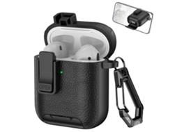 Capa Para Fones De Ouvido Sem Fio Airpods 1/2 Com Textura De Couro, Gancho E Suporte.