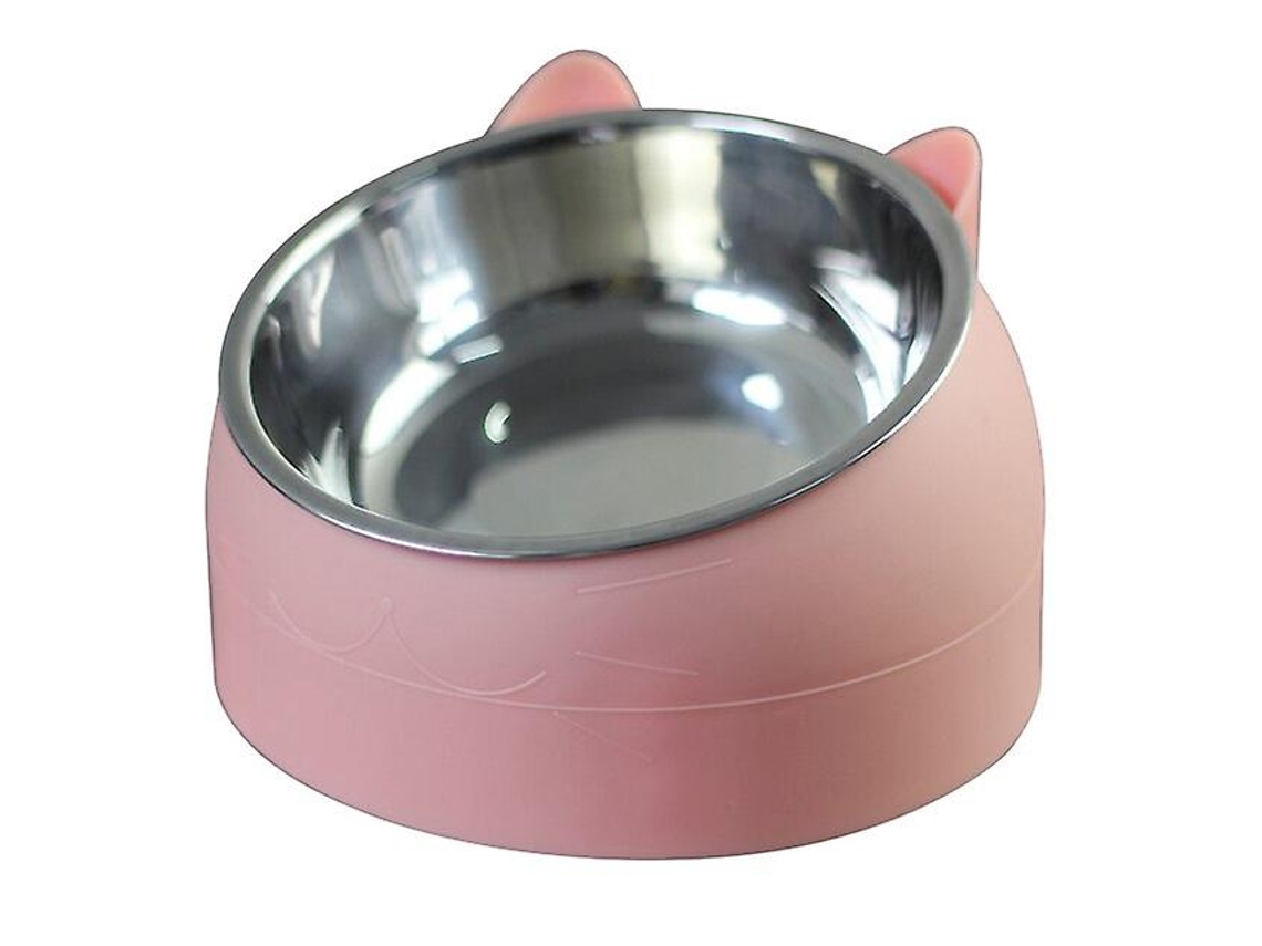 Tigela Portátil Para Água E Alimentos, Em Aço Inoxidável, Base Antiderrapante, Inclinação De 15°, Acabamento Rosa