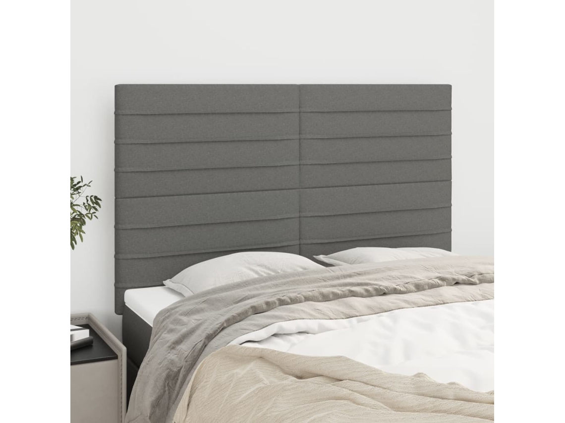 Vidaxl Cabeceira Cinza Escuro 144x5x118/128 Cm Tecido