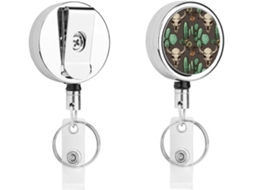 Porta Crachás De Metal Com Design Crânio Touro E Cacto Fofo, Retrátil, Com Clipes Resistentes