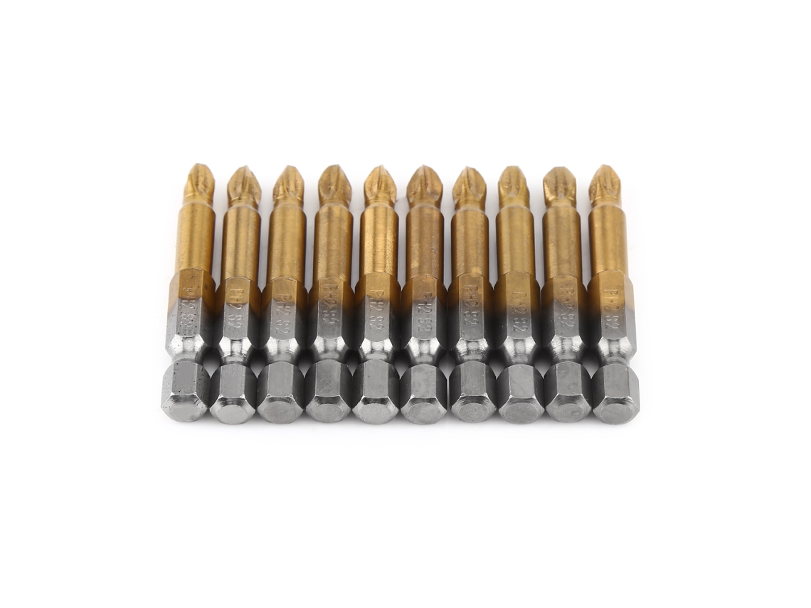 10pcs Pontas de Parafusadeira cruzada Ph2 antiderrapante 1/4 polegada hexagonal 50mm aço | S/MARCA