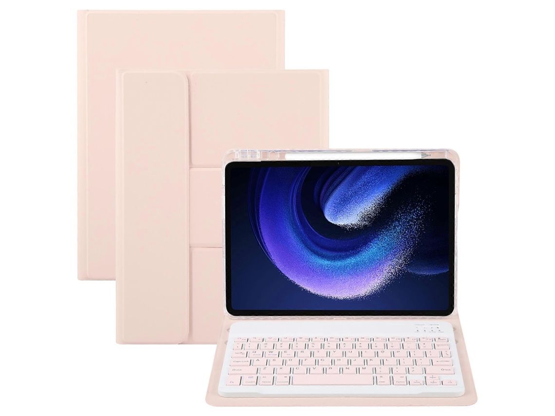 Teclado Bluetooth Com Botões Quadrados, Suporte Giratório E Capa De Couro.