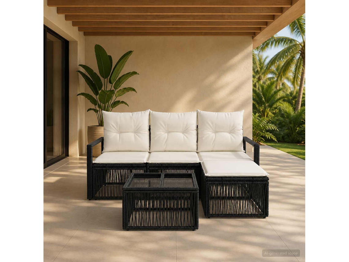 Vidaxl Conjunto De Sofá De Jardim 5 Unid. Preto Vime Pe
